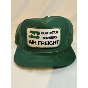 Vintage Burlington Northern Snap-Back Trucker Hat Green Patch Railroad